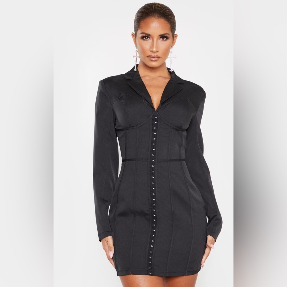Black Long Sleeve Corset Style Blazer Dress 4